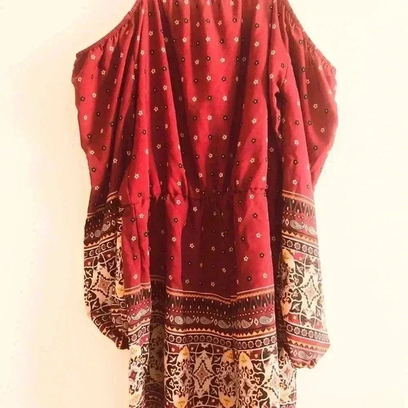 Charlotte Russe Paisley print off or on shoulder long sleeve Jumpsuit Romper - Picture 5 of 14